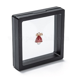 Square Transparent PE Thin Film Suspension Jewelry Display Box, for Ring Necklace Bracelet Earring Storage, Black, 9x9x2cm