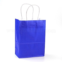 Sacchetti di carta kraft di colore puro, sacchetti regalo, buste della spesa, con manici in spago di carta, rettangolo, blu, 33x26x12cm