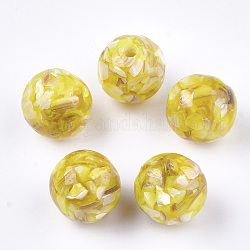 Harz perlen, mit Shell, Runde, Gelb, 14x13~14 mm, Bohrung: 2 mm