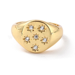 Anello con sigillo a stella con zirconi per lei, anello polsino regolabile,  cadmio& piombo libero, vero placcato oro 18k, misura degli stati uniti 6 1/2 (16.9mm)