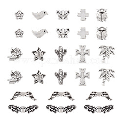 Cheriswelry 120pcs 12 cuentas de aleación de estilo tibetano, pájaro y estrella y cactus, plata antigua, 7~22x6~13.5x3~7mm, agujero: 0.7~1.6 mm, 10 piezas / style