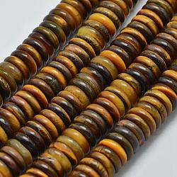 Натуральный тигровый глаз heishi beads strands, Диск / плоские круглые, 6x3 мм, отверстие : 1 мм, около 115 шт / нитка, 15.35 дюйм (39 см)