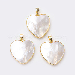 Ciondoli di guscio, con accessori in ottone, cuore, oro, 33~33.5x31x6~9mm, Foro: 4x7 mm