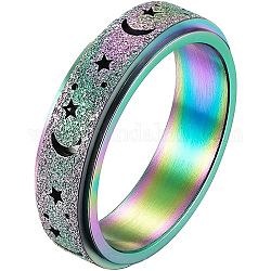 Вращающееся кольцо с луной и звездой из нержавеющей стали, кольцо для снятия стресса с тревожным кольцом spinner fidget band для женщин, Радуга цветов, размер США 5 (15.7 мм)