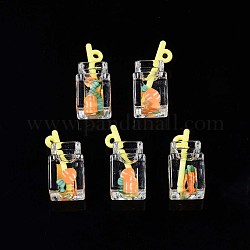 Colgantes de resina de bebida de imitación, arcilla polimérica de zanahoria en el interior, con botella de acrílico, coral, 25~28x12x11mm, agujero: 1.8 mm