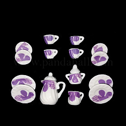Mini Teeservice aus Porzellan, einschließlich 2 Stück Teekannen, 5 Stück Teetassen, 8 stücke geschirr, für Puppenstubenzubehör, vorgetäuschte Requisitendekorationen, Blumenmuster, 121x86x25 mm, 15 Stück / Set
