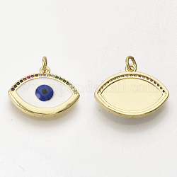 Brass Micro Pave Cubic Zirconia Pendants, with Enamel and Jump Rings, Evil Eye, Dark Blue, 17.5x21.5x3mm, Hole: 3mm