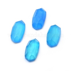Natural Agate Cabochons, Faceted, Oval, Dyed & Heated, Deep Sky Blue, 13.5~14x6.5~7x3.5~4mm