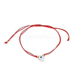 Bracelets réglables de perles tressées avec cordon en nylon, bracelets ficelle rouge, avec des perles rondes en laiton, perles de coquillage blanc naturel et turquoise synthétique, Hamsa main avec le mauvais œil, rouge, diamètre intérieur: 2-1/2~3-7/8 pouce (6.4~10.1 cm)