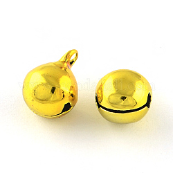 Vakuumbeschichtung Messing Glocke Charms Anhänger, golden, 10x7~8 mm, Bohrung: 1.5 mm