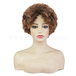 Pelucas esponjosas, peluca africana pelucas cortas rizadas femeninas, pelucas de fibra resistente al calor de alta temperatura, coco marrón, 6.29 pulgada (16 cm)