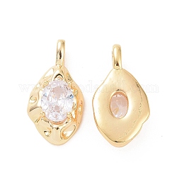 Textured Brass Micro Pave Clear Cubic Zirconia Pendants, Teardrop Charms, Real 18K Gold Plated, 20.5x10x4.5mm, Hole: 3x2mm