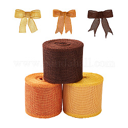 Yilisi 3 Rolls 3 Colors Polyester Imitation Linen Wrapping Ribbon, Wired Plaid Ribbon, for Crafts Decoration, Floral Bows Craft, Mixed Color, 2-3/8 inch(60mm), 5m/roll, 1roll/color
