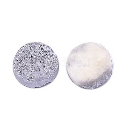 Galvanisieren natürlichen druzy Kristall cabochons, Flachrund, gefärbt, Silber, 14x5~10 mm