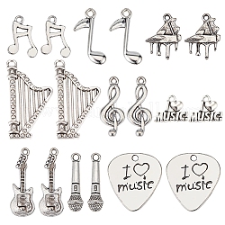 SUNNYCLUE 72Pcs 9 Style Tibetan Style Alloy Pendants, Heart with Word I Love Music & Musical Note, Antique Silver, 17~31x7~22.5x1.3~5mm, Hole: 1.5~2.5mm, 8pcs/style