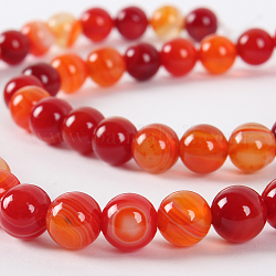 Natural Gemstone Agate Round Bead Strands, Dyed, Orange Red, 6mm, Hole: 1mm, about 63pcs/strand, 15.35 inch