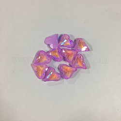 Heart Translucent Glass Pointed Back Cabochons, Rainbow Plated, Nail Art Decoration Accessories, Faceted, Violet, 12x12x4.5mm