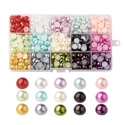 Pandahall 600 Stück 15 Farben ABS-Kunststoff-Cabochons, Nachahmung Perlen, Halbrund, Mischfarbe, 10x4.5 mm, 40 Stk. je Farbe