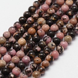 Chapelets de perles en rhodonite naturelle, ronde, 3mm, Trou: 0.5mm, Environ 125 pcs/chapelet