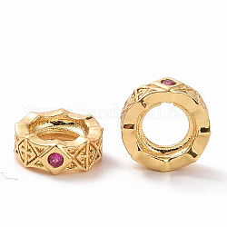 Brass Rhinestones Beads, Flat Round with Rhombus, Long-Lasting Plated, Real 18K Gold Plated, 8x3.2mm, Hole: 4mm