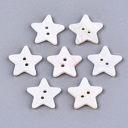 2-Hole Freshwater Shell Buttons, Star, Seashell Color, 14~15x15~16x2mm, Hole: 1.5mm