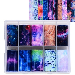 Nail Art Transfer Stickers, Nail Decals, DIY Nail Tips Decoration for Women, Starry Sky Pattern, Mixed Color, 1000x40mm, 10styles, 1style/roll, 10roll/box