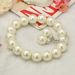 Valentines Gift for Girlfriend Glass Pearl Jewelry Sets Earrings & Bracelets, with Middle East Rhinestone and Brass Earring Hooks, Creamy White, Bracelets: about 55mm inner diameter, Earrings: about 40mm long