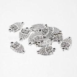 Ciondoli in lega di zinco in stile tibetano per halloween,  cadmio& piombo libero, gufo, argento antico, 18x10x2mm, Foro: 1.5 mm