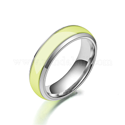 Светящееся 304 плоское кольцо из нержавеющей стали с простой полосой, светящиеся в темноте украшения для мужчин и женщин, желтые, размер США 7 (17.3 мм)