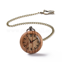 真鍮製のカーブチェーンとクリップが付いた黒檀の懐中時計  男性用フラットラウンド電子時計  バリーウッド  16-3/8~17-1/8インチ（41.7~43.5cm）
