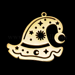 Vacuum Plating 201 Stainless Steel Pendants, Laser Cut, for Halloween, Hat, Golden, 28.5x31.5x1mm, Hole: 1.5mm