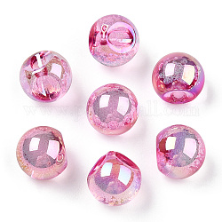 Placage uv perles acryliques irisées arc-en-ciel, ronde, top foré, rose, 16x16x16mm, Trou: 3mm