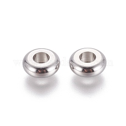 304 Edelstahl-Abstandhalter-Perlen, Flachrund, Edelstahl Farbe, 8x3 mm, Bohrung: 3.5 mm