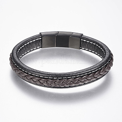 Geflochtenen Lederband Armbänder, 304 mit Edelstahl Magnetschließen, Farbig, 8-5/8 Zoll (220 mm), 36x13x8 mm