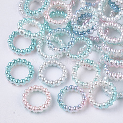 Anillos de unión de perlas de imitación de plástico abs, Gradiente de arco iris sirena perla, anillo redondo, medio turquesa, 10x3mm, diámetro interior: 6mm, aaproximamente 1000pcs / bag