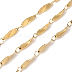 Ion Plating(IP) 304 Stainless Steel Twist Oval Link Chains, Soldered, with Spool, Golden, 12x3x0.4mm, 4x2.6x0.4mm