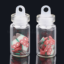 Accessories de décoration d'art d'ongle en argile polymère manuels, avec bouteille de verre et bouchon de bouteille en plastique ccb, rouge, 4~7x4~6x0.1~1mm, bouteille: 27.5x11 mm, Trou: 3mm