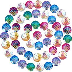 SUNNYCLUE Resin Cabochons, Flat Round with Fish Scale, Mixed Color, 12x3mm