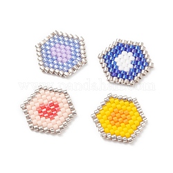 Perles rocailles japonaises manuelles, motif de tissage, hexagramme avec coeur, couleur mixte, 15x16.5x1.5mm