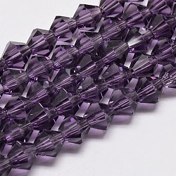 Imitar las cuentas de cristal de cristal bicolor austriaco hebras, aa grado, facetados, púrpura, 3x3.5mm, agujero: 0.8 mm, aproximamente 120~125 pcs / cadena, 14.8 pulgada