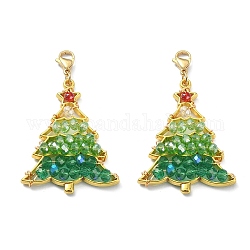 Décoration de grand pendentif en alliage de thème de noël, perles de verre, arbre de Noël, or, 54mm, arbre: 42x32.5x7mm