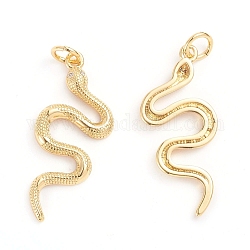 Ottone micro spianare pendenti zirconi, con anello di salto, serpente, chiaro, vero placcato oro 18k, 27.5x12x2mm, Foro: 3 mm