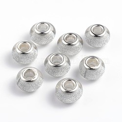 Large Hole Resin European Beads, with Silver Color Plated Brass Double Cores, Rondelle, Silver, 14x9mm, Hole: 5mm