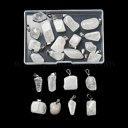 Pendentifs de cristal de quartz naturel, pendentifs en cristal de roche, avec cliquet en acier inoxydable, pépites, 15x10x5mm, Trou: 3mm
