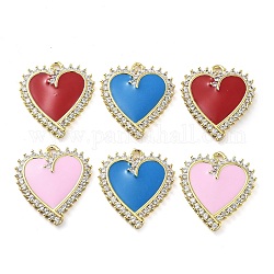 Brass Micro Pave Clear Cubic Zirconia Pendants, with Enamel, Real 18K Gold Plated, Heart Charms, Mixed Color, 20.5x18x3mm, Hole: 1.6mm