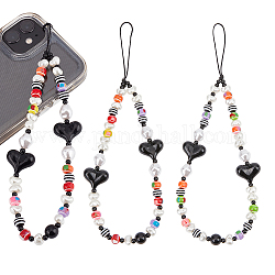 Arricraft, 2 Uds., cuentas de colores, cadena de cuentas de corazón de perlas de plástico, correas para móviles, para la caja del teléfono móvil bolso accesorios decorativos, color mezclado, 23 cm