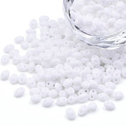 Perline di semi di vetro ceco a lustro opaco, 2-foro, ovale, bianco, 5x3.5x2.5mm, Foro: 0.9 mm, su 500 g / borsa