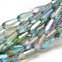 Brins de perles de verre en forme de larme à facettes plaqué arc-en-ciel, aigue-marine moyenne, 18x8mm, Trou: 1mm, Environ 23 pcs/chapelet, 16.5 pouce