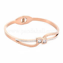 Bracelet jonc cristal strass vague avec chiffre romain, bracelet jonc articulé en acier inoxydable avec argile polymère pour femme, or rose, diamètre intérieur: 1-7/8x2-1/4 pouce (4.7x5.7 cm)
