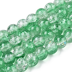Chapelets de perles en verre craquelé peint, ronde, vert de mer moyen, 10mm, Trou: 1.3~1.6mm, Environ 80 pcs/chapelet, 31.4 pouce